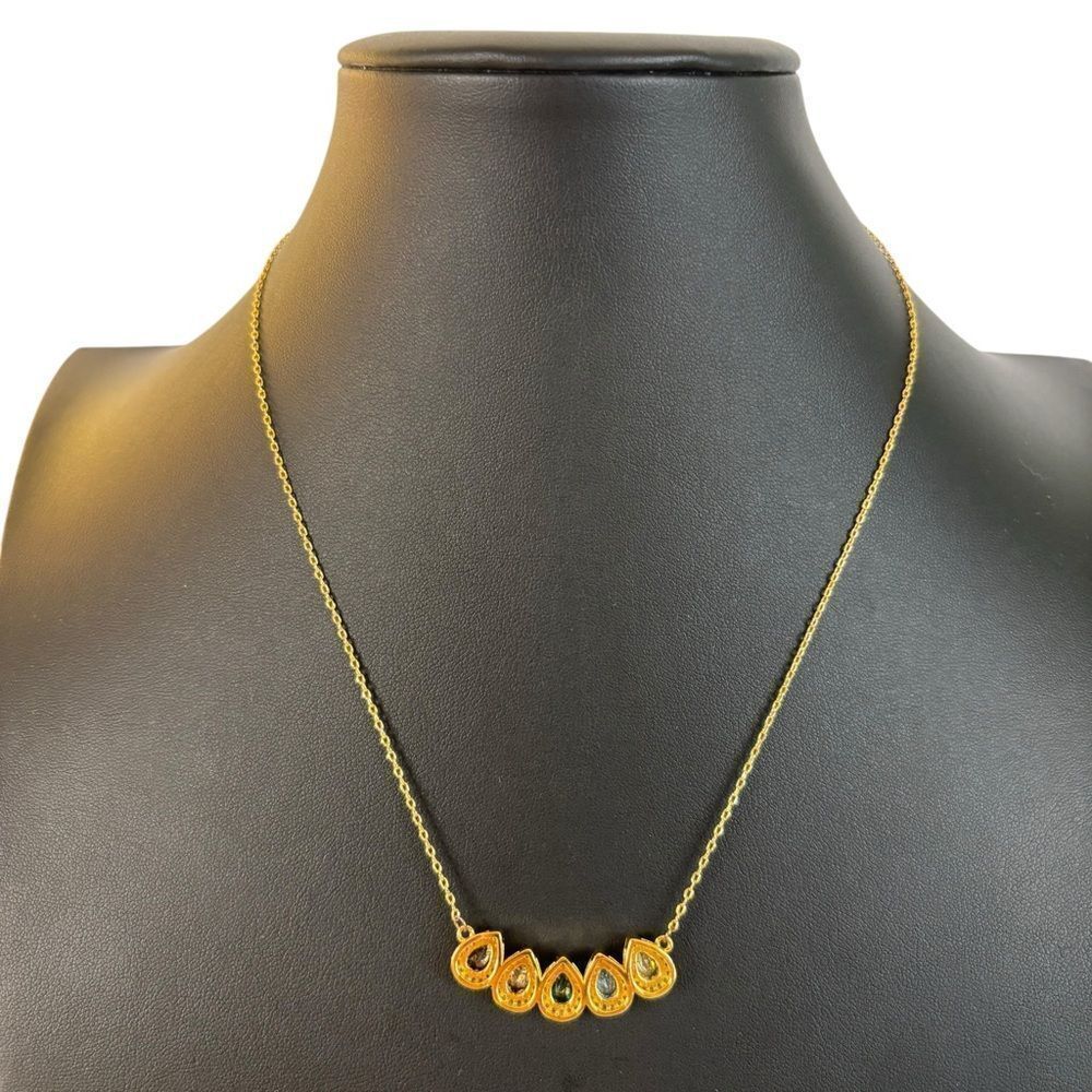 Elegant Gold Tone Multicolored Gemstone Teardrop Necklace - Picture 5 of 6